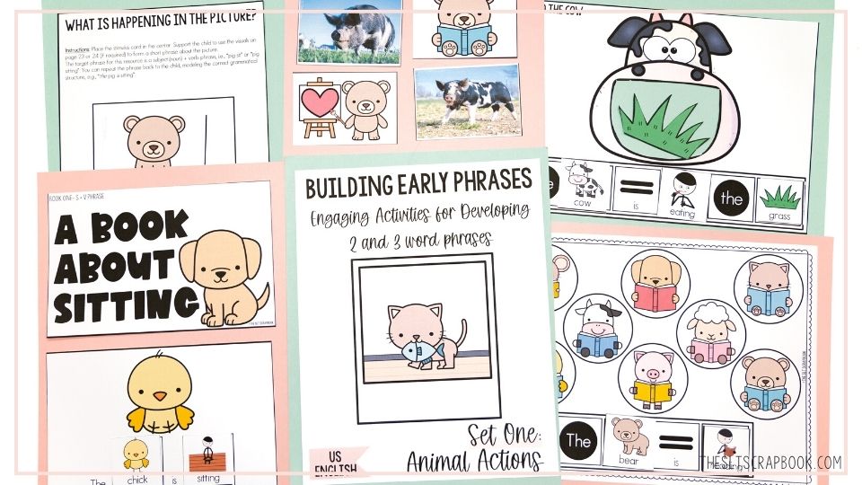 Picture shows a variety of resources and activities from the Expanding Utterances resources discussed in this blog post.